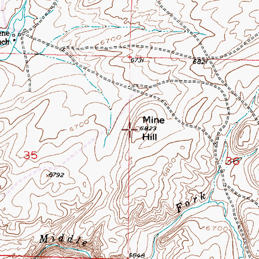 Topographic Map of Mine Hill, WY