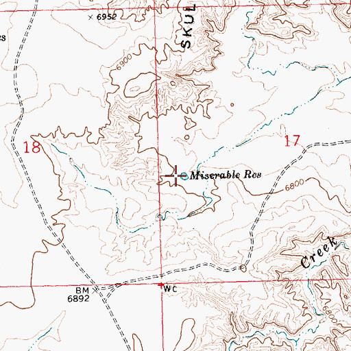 Topographic Map of Miserable Reservoir, WY