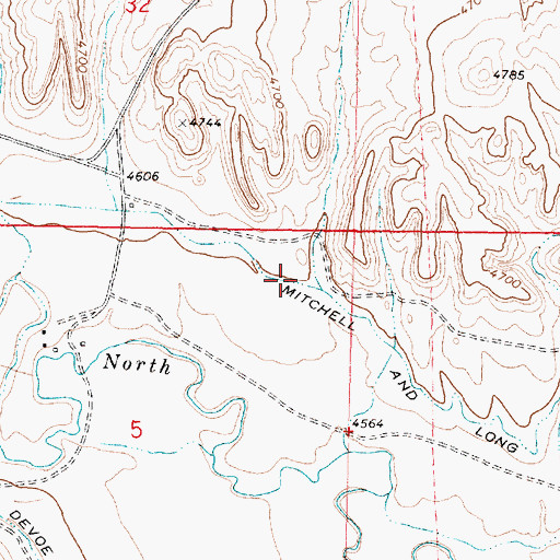 Topographic Map of Mitchell and Long Ditch, WY