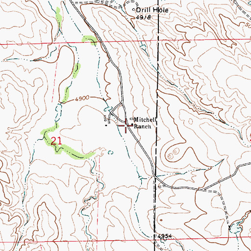 Topographic Map of Mitchell Ranch, WY