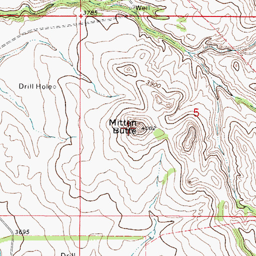 Topographic Map of Mitten Butte, WY