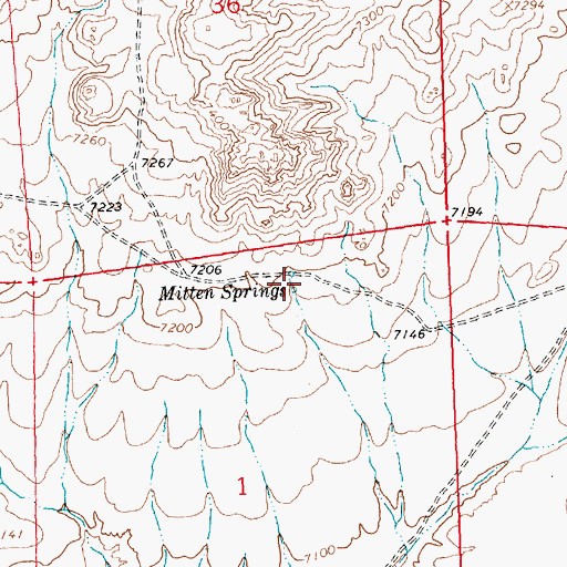 Topographic Map of Mitten Springs, WY