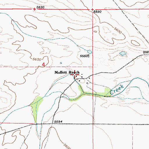 Topographic Map of Moffett Ranch, WY