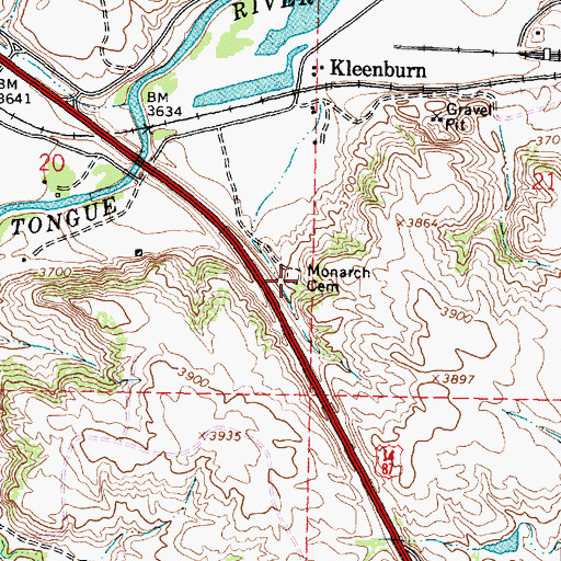 Topographic Map of Monarch Cemetery, WY