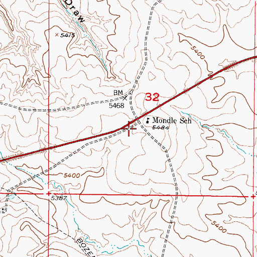 Topographic Map of Mondle School, WY