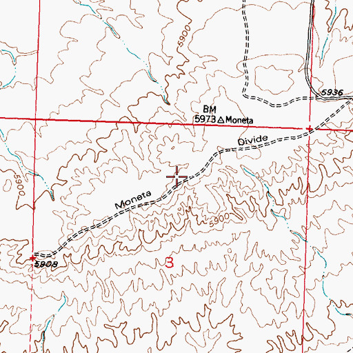 Topographic Map of Moneta Divide, WY