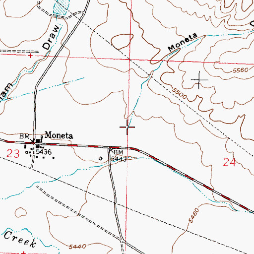 Topographic Map of Moneta Draw, WY