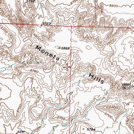 Topographic Map of Moneta Hills, WY