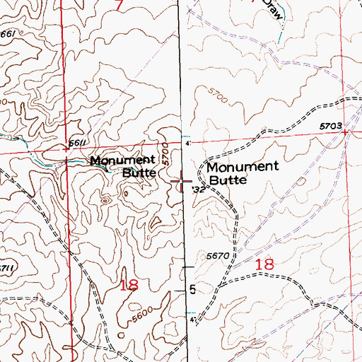 Topographic Map of Monument Butte, WY