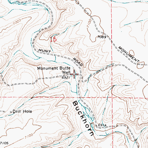 Topographic Map of Monument Butte Well, WY