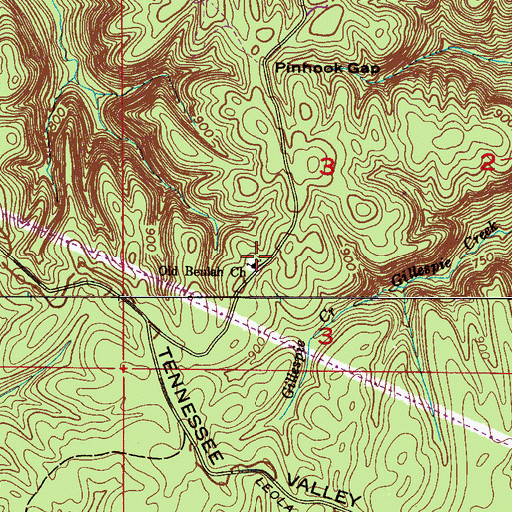 Topographic Map of Beulah Church, AL