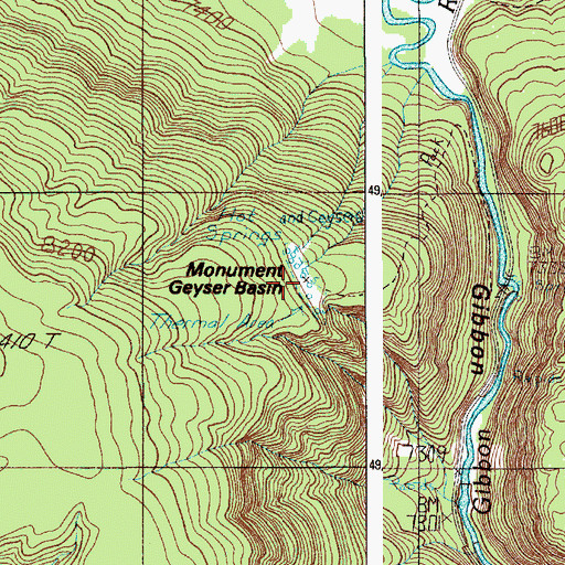 Topographic Map of Monument Geyser Basin, WY