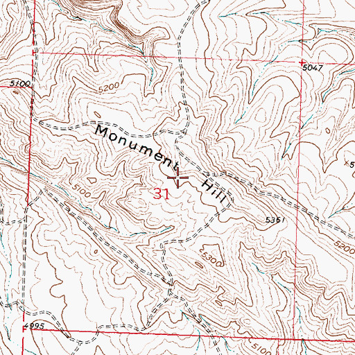 Topographic Map of Monument Hill, WY