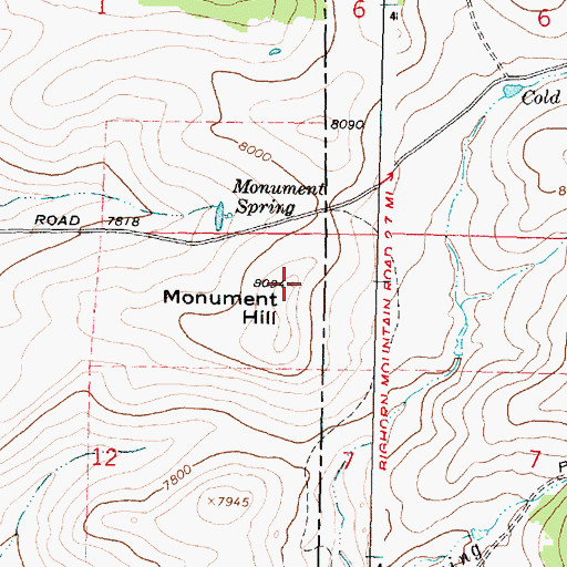 Topographic Map of Monument Hill, WY