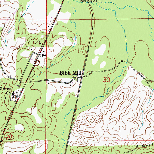 Topographic Map of Bibb Mill, AL