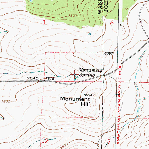 Topographic Map of Monument Spring, WY