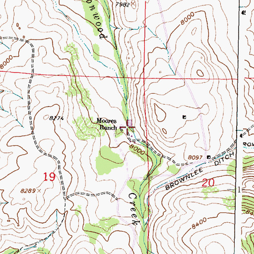 Topographic Map of Moores Ranch, WY