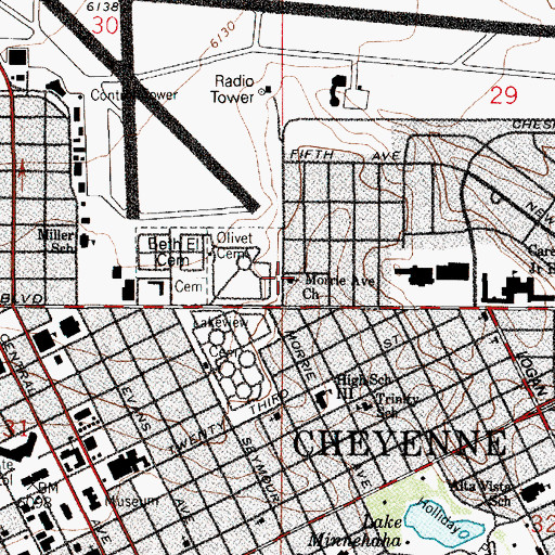 Topographic Map of Morrie Avenue Church, WY