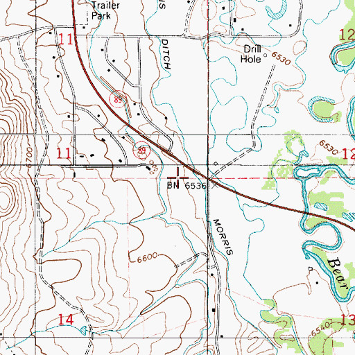 Topographic Map of Morris Ditch, WY