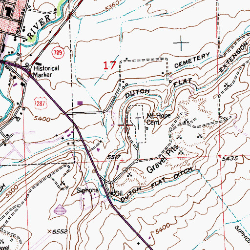 Topographic Map of Mount Hope Cemetery, WY