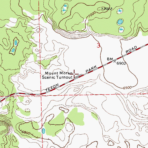 Topographic Map of Mount Moran Scenic Turnout, WY