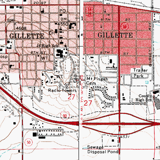 Topographic Map of Mount Pisgah Cemetery, WY