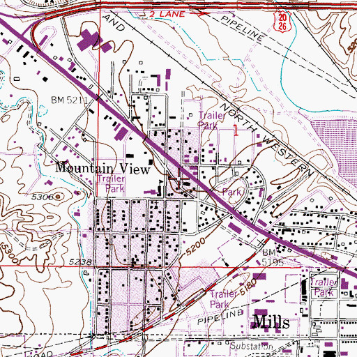 Topographic Map of Mountain View, WY