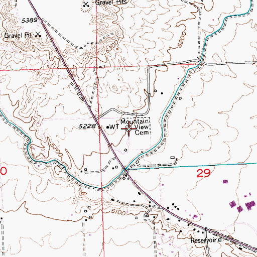 Topographic Map of Mountain View Cemetery, WY