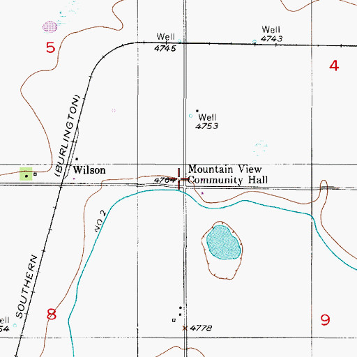 Topographic Map of Mountain View Community Hall, WY