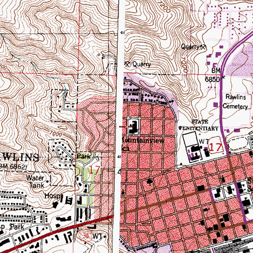 Topographic Map of Mountainview School, WY