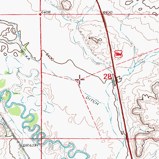 Topographic Map of Moxa Ditch, WY