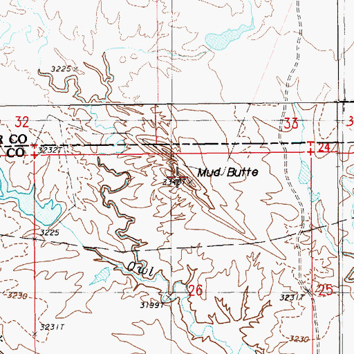 Topographic Map of Mud Butte, WY