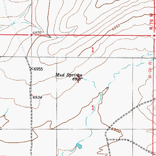 Topographic Map of Mud Springs, WY