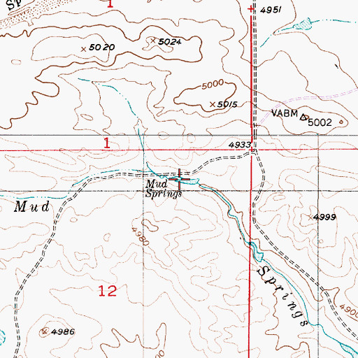 Topographic Map of Mud Springs, WY