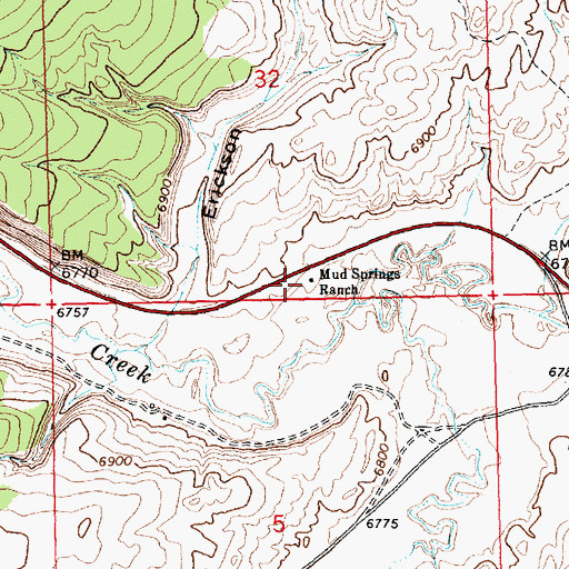 Topographic Map of Mud Springs Ranch, WY
