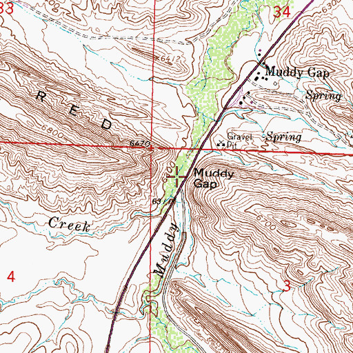 Topographic Map of Muddy Gap, WY