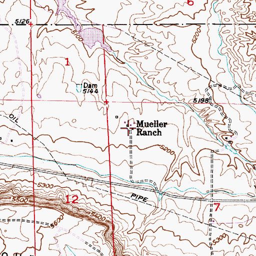 Topographic Map of Mueller Ranch, WY