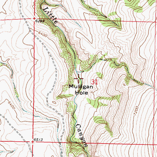 Topographic Map of Mulligan Hole, WY