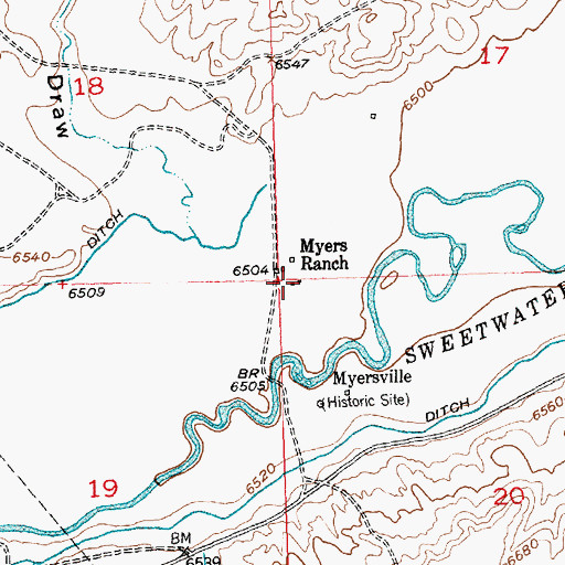 Topographic Map of Myers Ranch, WY