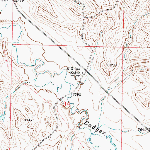 Topographic Map of N X Bar Ranch, WY