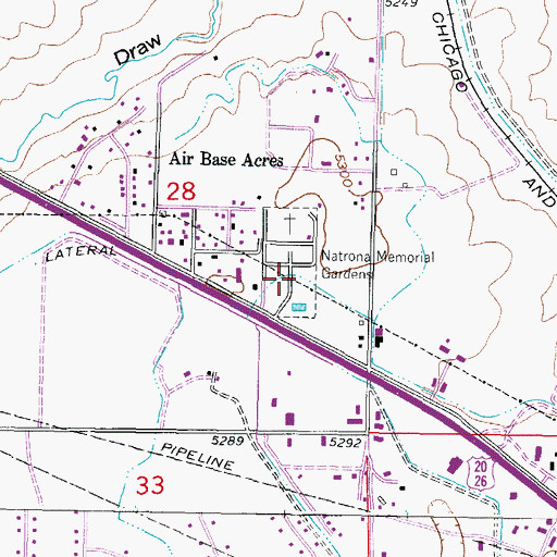 Topographic Map of Natrona Memorial Gardens, WY