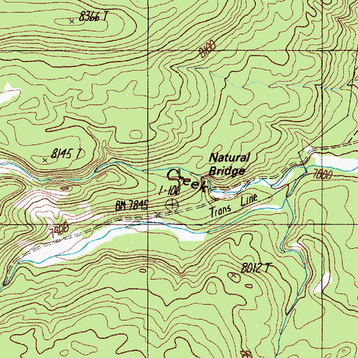 Topographic Map of Yellowstone Natural Bridge, WY
