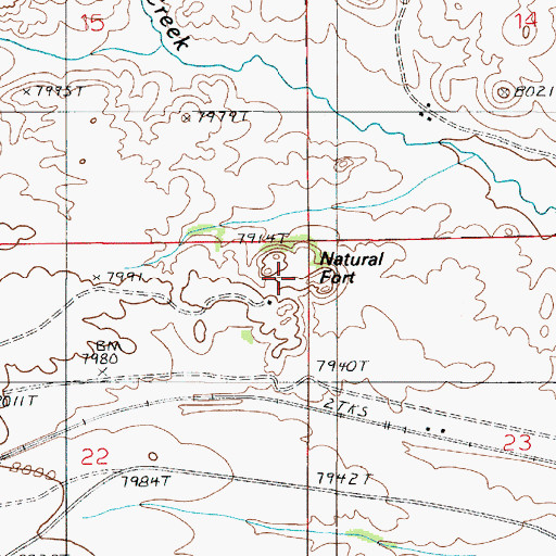 Topographic Map of Natural Fort, WY