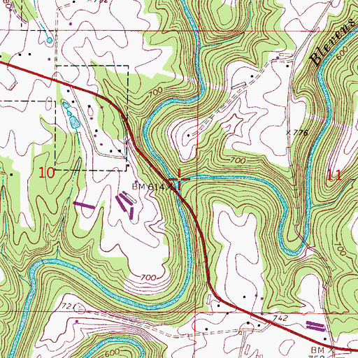 Topographic Map of Blevens Creek, AL