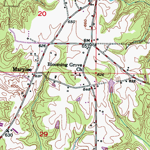 Topographic Map of Blooming Grove Baptist Church, AL