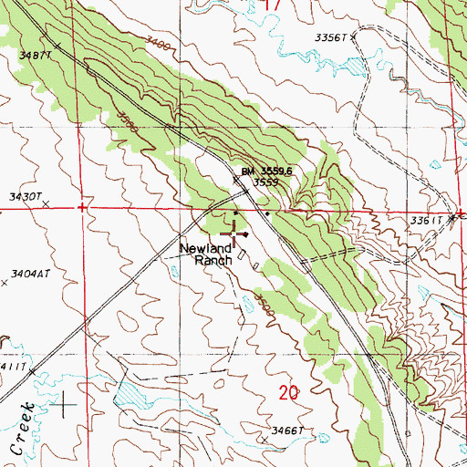 Topographic Map of Newland Ranch, WY