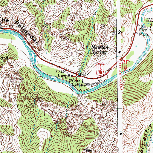 Topographic Map of Newton Creek Campground, WY
