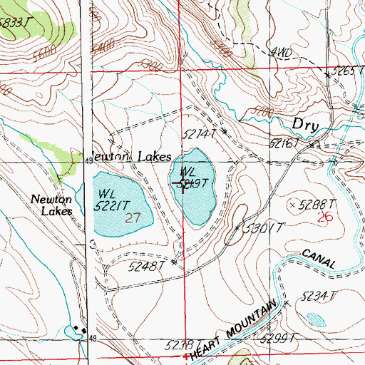 Topographic Map of Newton Lakes, WY