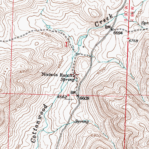 Topographic Map of Nichols Ranch, WY