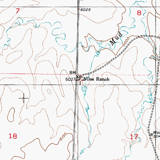 Topographic Map of Niles Ranch, WY